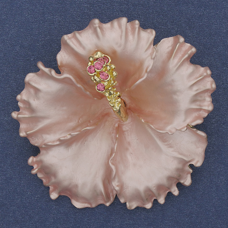 Brooch Pendant Petunia Flower Pink Matte Enamel with Pink Crystals Gold-tone Metal 51x51mm+