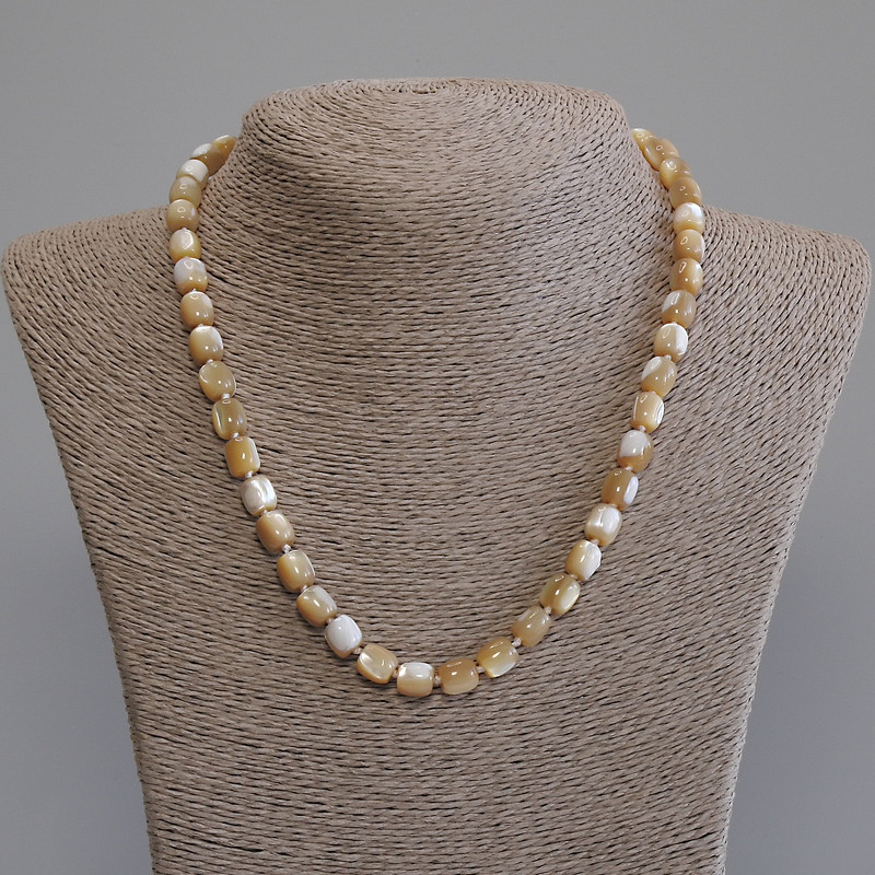 Beige Mother-of-P Pearl Barrel Necklace, 8x7 mm, 5 mm±, 50 cm± length with clasp