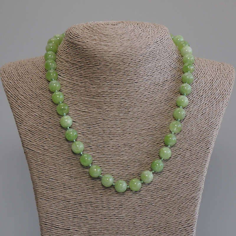 Chrysoprase Olivine Bead Necklace Smooth Sphere, 10mm diameter, 50mm length with clasp