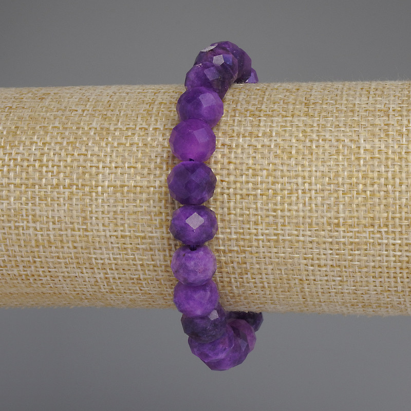 Sugilite Beaded Bracelet with Faceted Rondelles, 10x8mm, 18 cm adjustable stretch