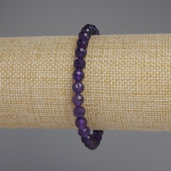 Amethyst Bead Bracelet with Faceted Round Beads, 6mm diameter ±, 18cm length ±, Stretch