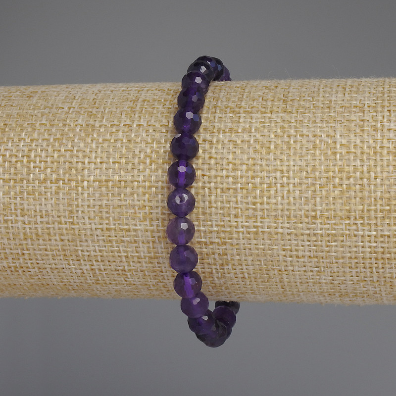 Amethyst Bead Bracelet with Faceted Round Beads, 6mm diameter ±, 18cm length ±, Stretch