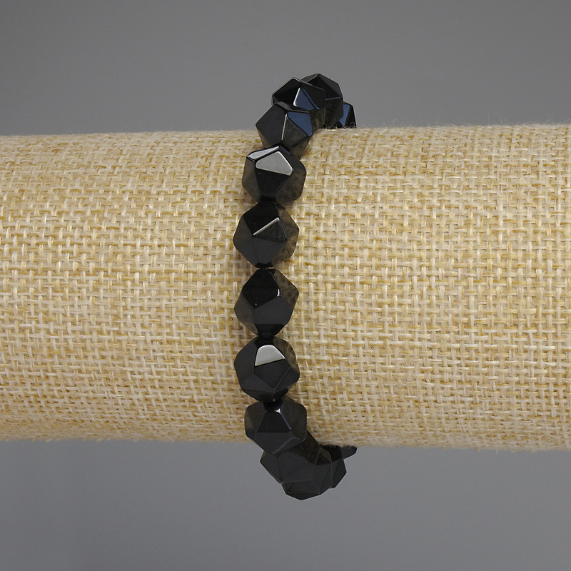 Bracelet, Black Onyx Multifold Cut, 10x8mm Diamonds, 18cm+ length, stretch