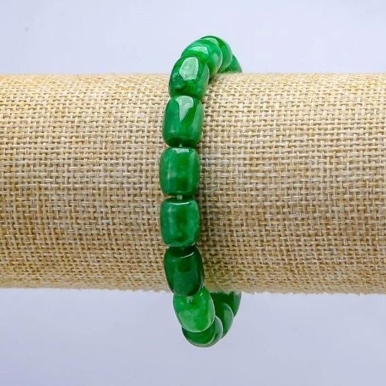 Chrysoprase Bead Bracelet on Elastic, Barrel-shaped, 9x11 mm, 18 cm