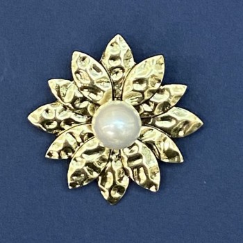  Brooch Pendant Flower Pearl Golden Metal 40mm+