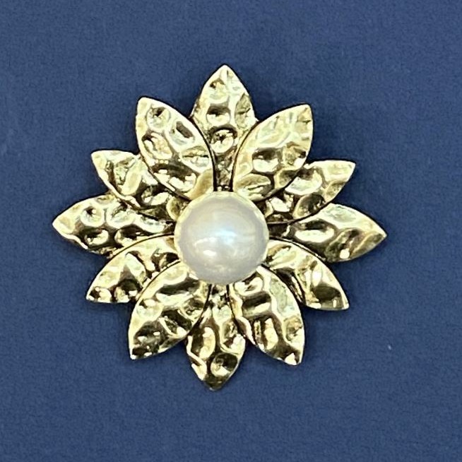  Brooch Pendant Flower Pearl Golden Metal 40mm+