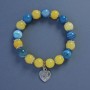 Bracelet yellow-blue Agate, citrine (each) smooth bead, diameter 10mm±, length 18cm± stretch with heart pendant