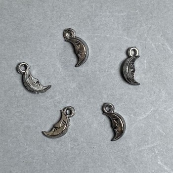 CLEARANCE! Pendant Hardware Moon, plastic, dark silver color, sizes 15x7, 5x4, 5mm±, hole diameter 2mm±, packaging 0.5kg