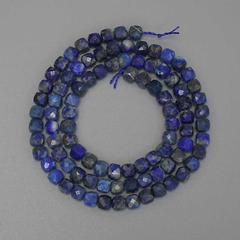 Lapis Lazuli Faceted Cube Beads, 4x4mm, 39cm length on thread