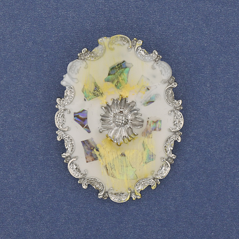 Brooch Accent Chalcedony Silver Metal 43x32mm+