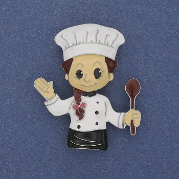 Brooch 'Chef' colorful enamel silver-toned metal 45x38mm+