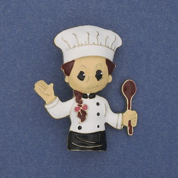 Brooch 'Chef' Colored Enamel on Gold-Toned Metal 45×38 mm