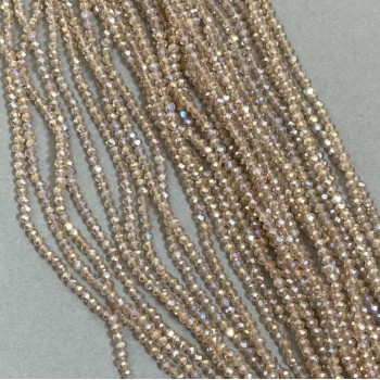 Beads Czech Crystal Beige Transparent with Gas Benzine Coating, Briolette Cut, 3x2 mm, length 40 cm