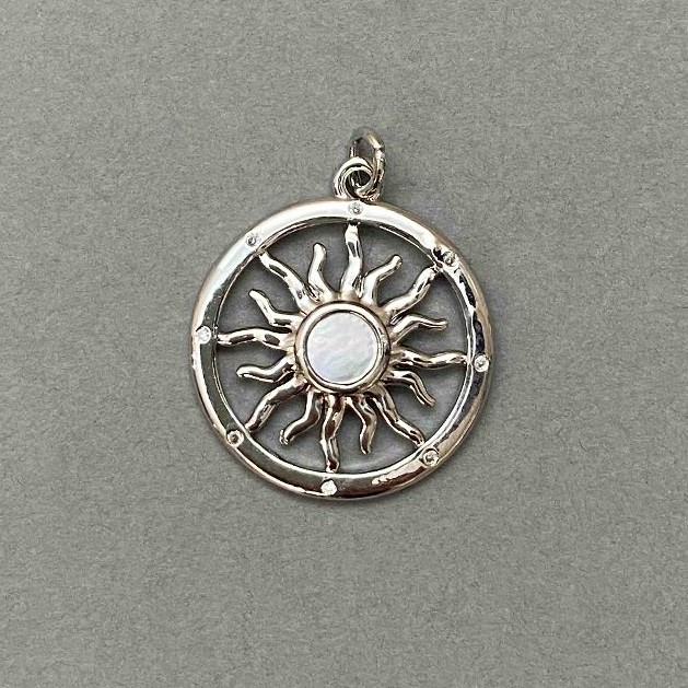 Pendant Star with White Crystals Pearlized Silver Metal, diameter 20mm±, length 27mm±