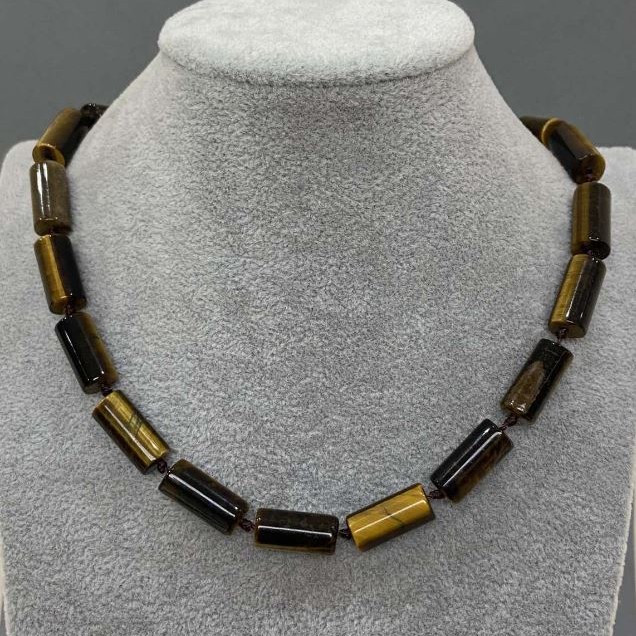 Tiger’s Eye Cylinder Necklace 17x8 mm, length 50 cm, with clasp