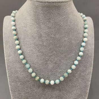 Larimar Beads Necklace with Natural Larimar, smooth round beads, diameter 6+-mm, length 45cm+- with clasp