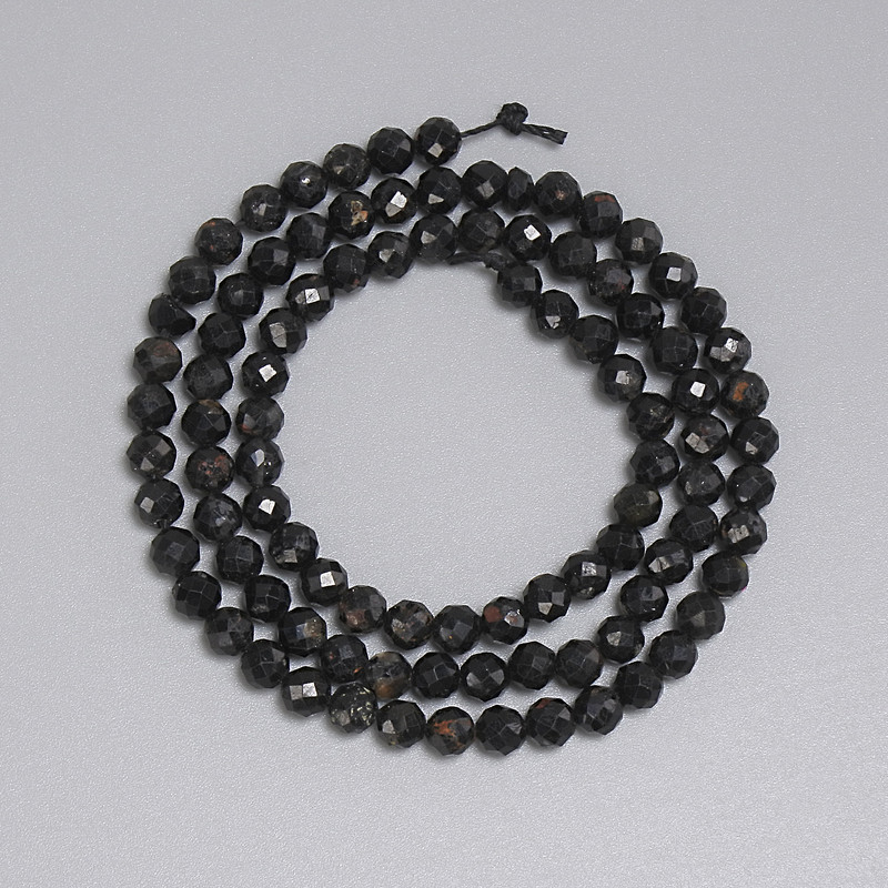 Black Tourmaline Beads Faceted Round 4mm, 39cm+ length on thread