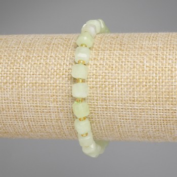 Bracelet Chrysoprase Olivine Faceted Cube, diameter 6.5x6.5mm, 3mm+ seed beads, length 18cm, elastic