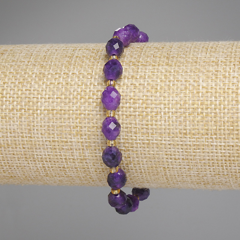 Sugilite Bead Bracelet, faceted grain, 8×6 mm ±, bead 3 mm ±, length 18 cm ±, stretch