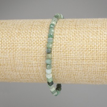 Emerald Bead-Set Bracelet, 4x4 mm Faceted Cubes, 18 cm Adjustable Stretch