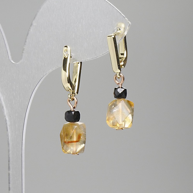 Earrings Citrine Octagons 10-12×8mm+- Turquoise? Wait: Turmaline cubic 4mm+-, length 33mm+-