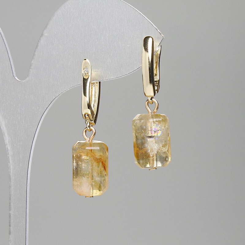 Earrings Citrine faceted cylinder 15x9mm+-, length 36mm+