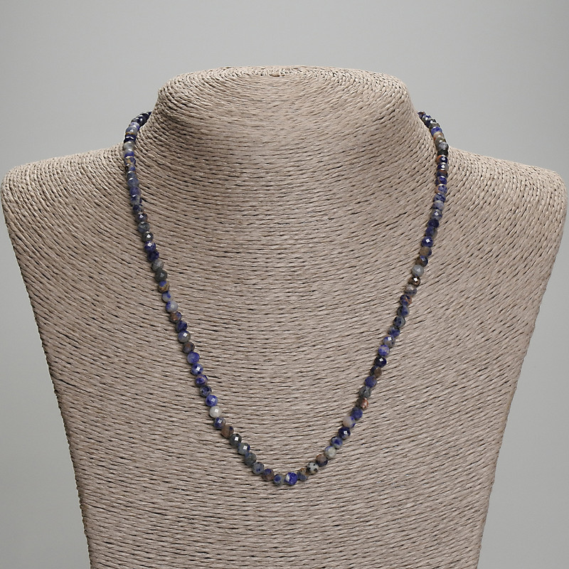 Sodalite Bead Necklace, Faceted Round Beads Ø 4 mm ±, Length 45 mm ± with clasp