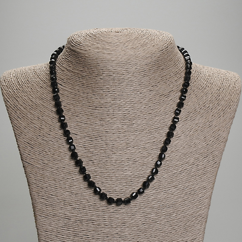 Necklace Black Tourmaline Faceted Cube, 5x5mm diameter, length 45mm with clasp