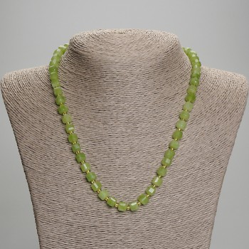 Chrysoprase Necklace with Olivine, Faceted Cubes, 6x6mm± Beads 3mm±, 45cm± Length with Clasp