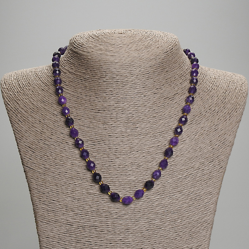Sugilite Beads, Faceted Nugget, 8x6 mm, ±, Seed Beads 3 mm ±, 45 cm ± Length with Clasp