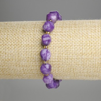 Sugilite Beaded Faceted Diamond Bracelet, 10x9mm diamonds ±, 3mm seed beads ±, length 18cm ±, stretch