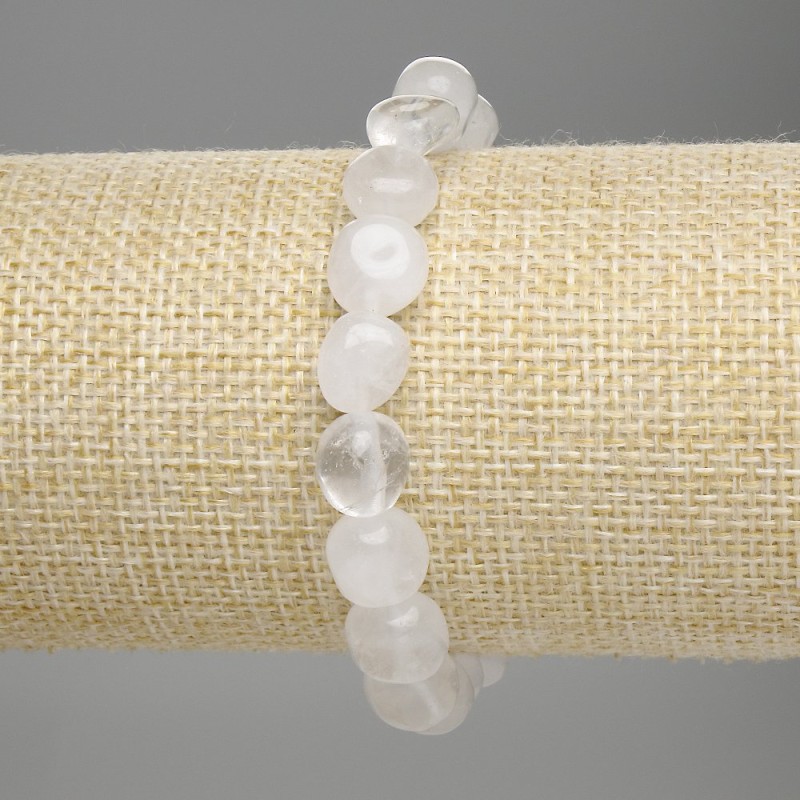 Bracelet Mountain Crystal Brushed Faceted Beads, diameter 8-10x9mm±, length 18cm±, stretch