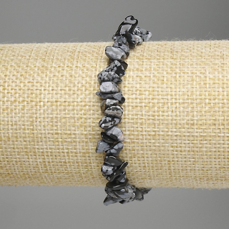 Snowy Obsidian Chip Bracelet, 6-9×2-4 mm, 18 cm length, stretch