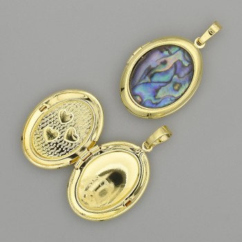 Chalcedony Pendant Oval with Gold-tone Metal 32x20mm+- for Keeping a Photo