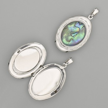 Abalone Pendant Oval Silver Tone 45x25mm± for Photo Storage