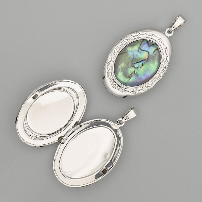 Abalone Pendant Oval Silver Tone 45x25mm± for Photo Storage