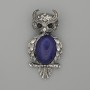 Brooch Pendant Owl Lapis Lazuli 60x29mm± black rhinestones silver metal
