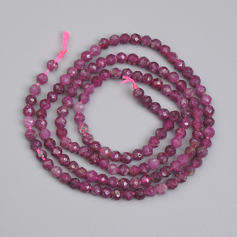 Ruby Beads Faceted Sphere 3mm+, 39cm+ length on thread