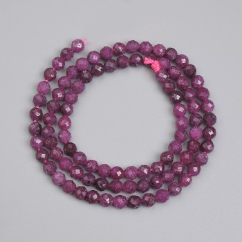 Ruby Beads Faceted Round 4 mm +-, on Thread, length 38 cm +-