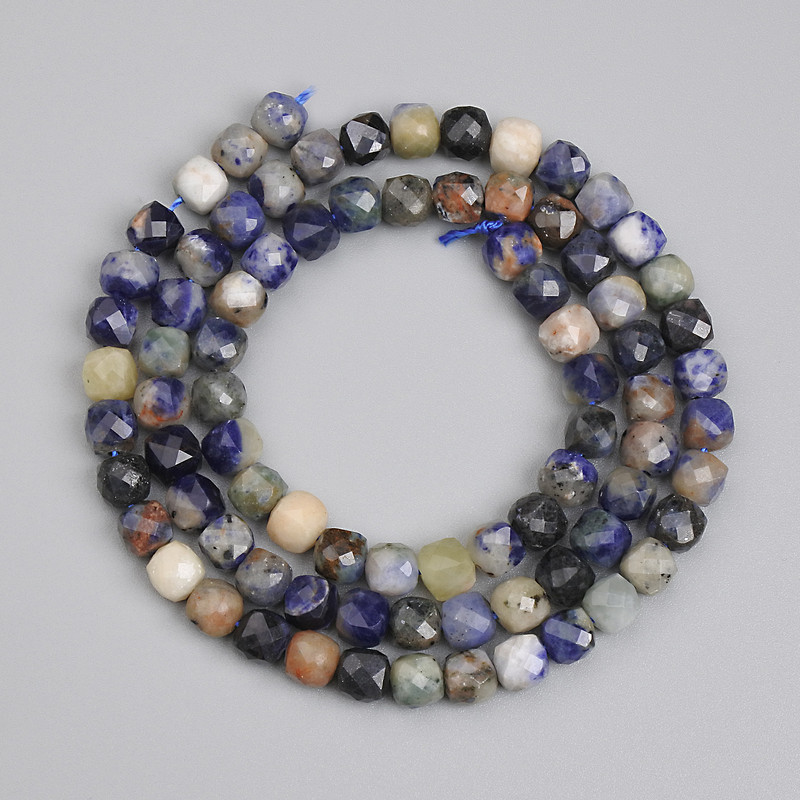 Sodalite Beads Faceted Cubes 4.5×4.5 mm +-, 38 cm long on a thread