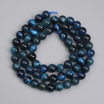 Azure Tiger's Eye Beads Smooth rounds 6mm, on thread, length 39in +/-