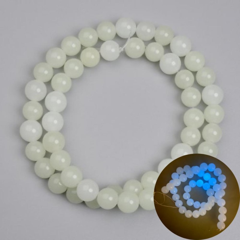 Onyx Beads Blue Glow Smooth 8mm Round, 37cm ± on fishing line