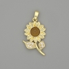Pendant Sunflower, golden metal with white rhinestones, diameter 30×17mm+
