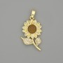 Pendant Sunflower, golden metal with white rhinestones, diameter 30×17mm+