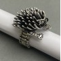 Ring 'Sonic Hedgehog' Hedgehog 30x33x17mm ± white and black rhinestones, silver metal base on elastic, 10x5mm chain+