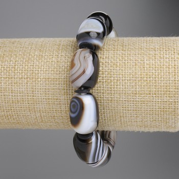 Agate Baril Bracelet, diameter 19x15mm+- barrel 8x1mm+-, length 18cm +- stretch