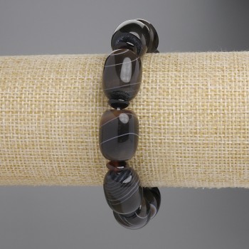 Agate Baril Bracelet, 18×14mm Barrels, Rondelles 6×3mm, Stretch Length 18cm