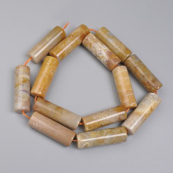 Beads of Fossilized Coral Cylinder, diameter 28×10 mm± on thread, length 39 cm+