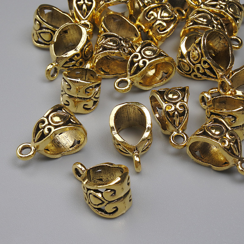 Pendant bail base, diameter 13x8mm +-, hole diameter 5x6mm +-, gold-tone metal, packaging 20 g +- (~24 pcs)