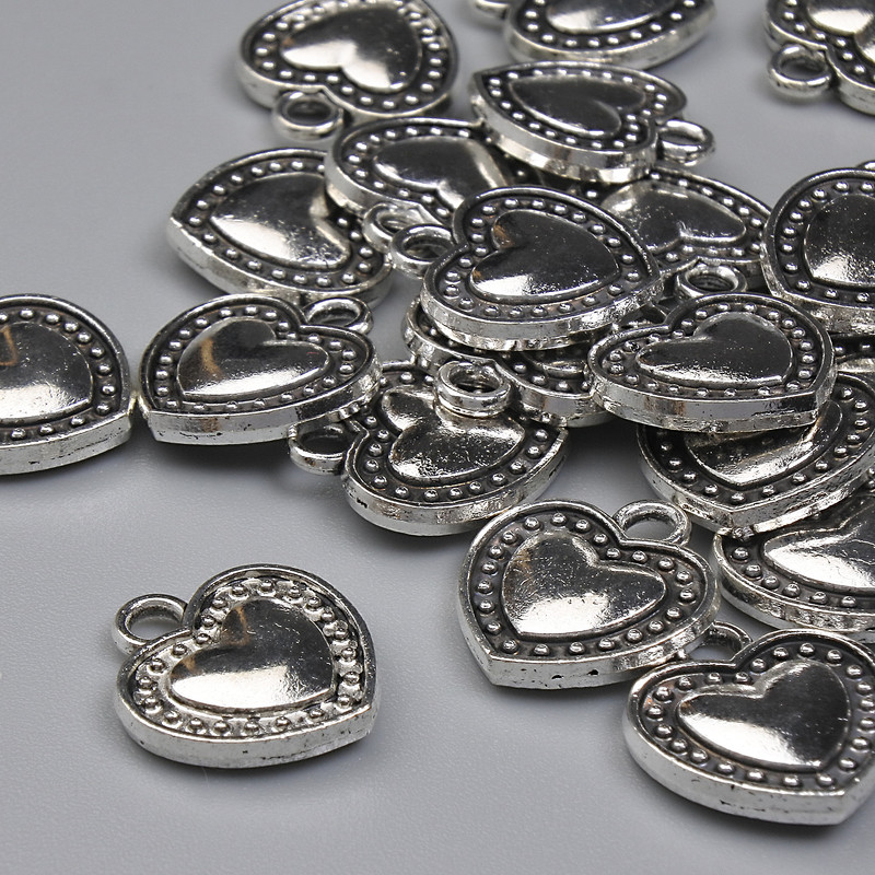 Pendant Heart, silver color, diameter 13x11.5 mm, 5 mm ± packaging 20 g (~21 pcs)